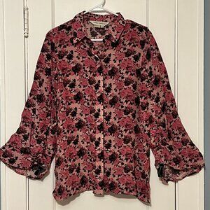 Dhruv Kapoor pink floral button up blouse size medium feminine romantic workwear